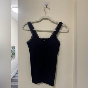 Navy Blue Lace Trim Tank Top